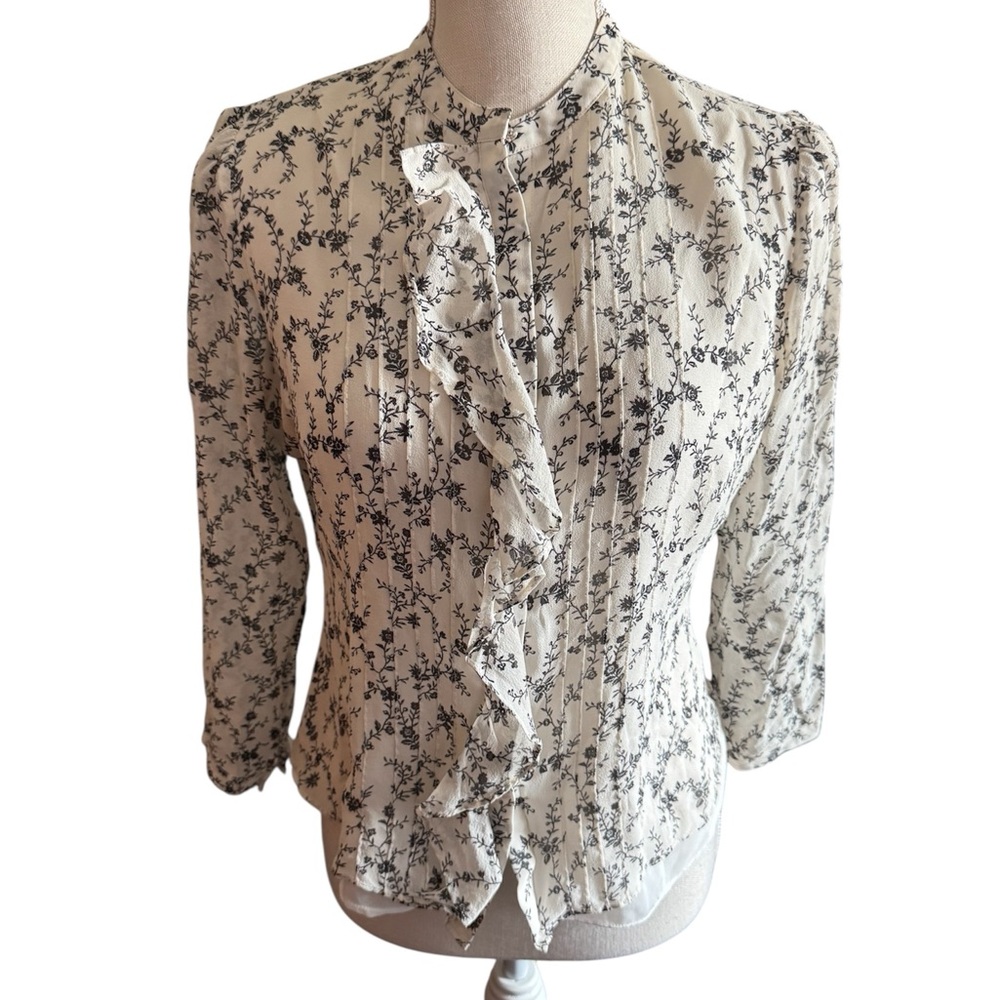 Laura Ashley Multicolored Ruffled Mandarin Collar Blouse